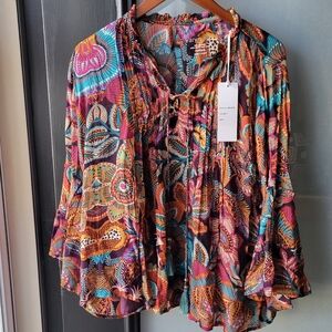 Anthropologie Women's Karyn Seo Handmade Blouse Top Medium Floral Animal Print